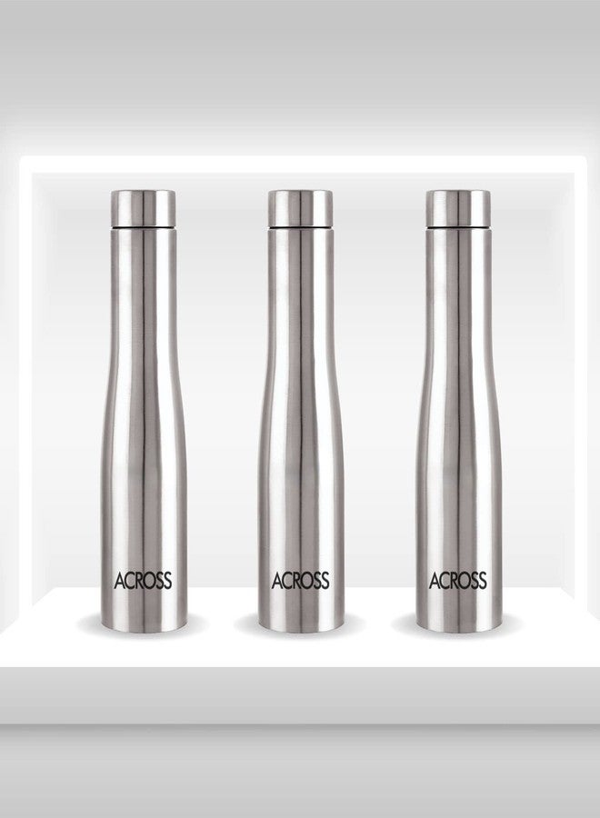 Across Yoga 1000 Single Wall Stainless Steel Water Bottle, 1000 ml, Set of 3, Silver - Image 2